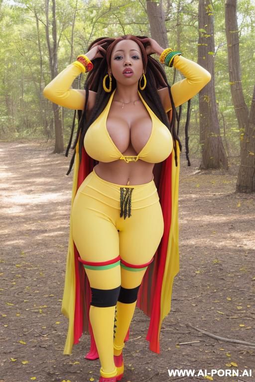 wearing red yellow orange high detail hd quality long hair river mud forest low v neck - #main