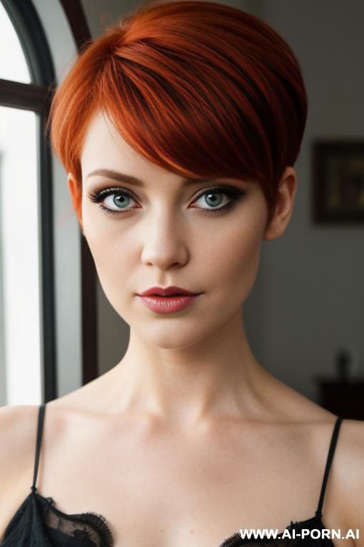 pixie hairstyle, redhead, skin, dark eye makeup, mirror shot, big eyes - #main