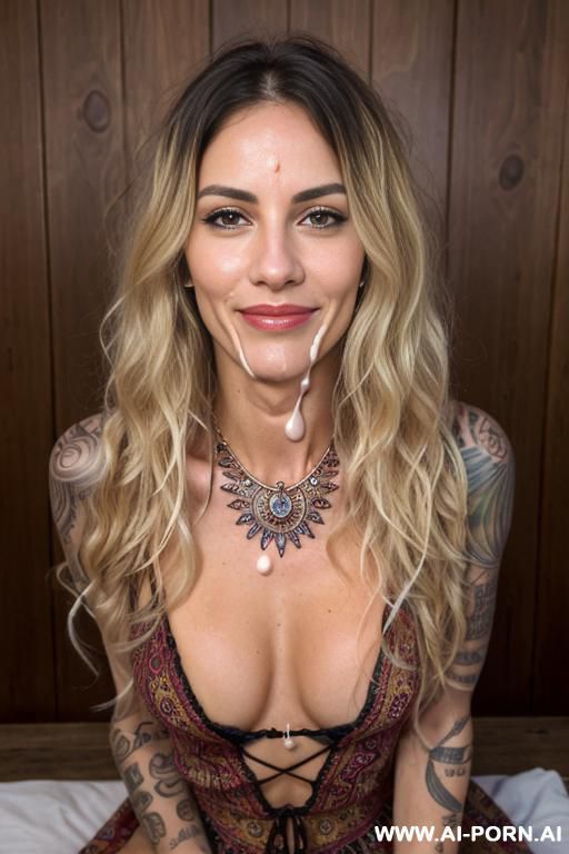 multiple tattooes, long hair pussy out - #main