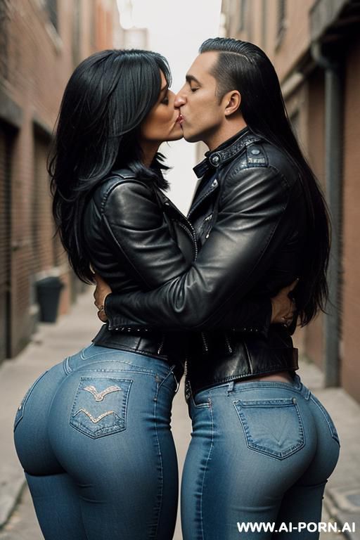 ((((latina milf kissing a man)))) with (((((gigantic tits))))) , (((makeup))) , (((tight black leather jacket))) (((tight jeans))) (((((kissing a muscular man in the stteet))))) (((boots))) (((((big ass))))) - #main