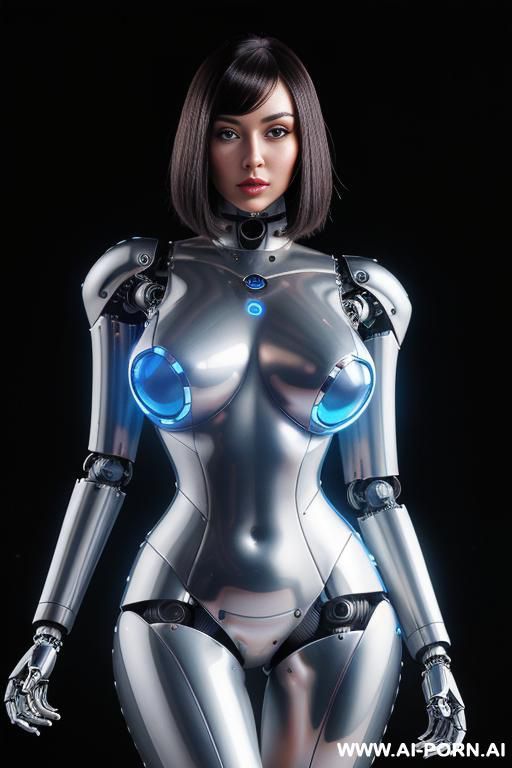 (beautiful very real very detailed robot tranformer style robo-cop robot doll total meccanical artificial robot body woman) with long black hair and black-white sky blue glossy glass rubber - #main