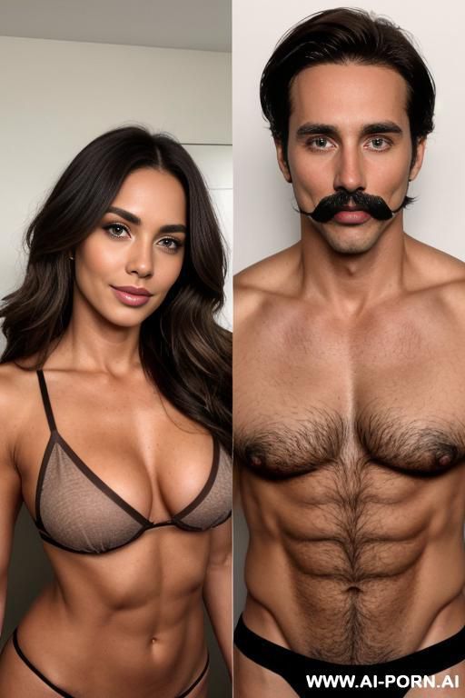 handsome 30 year old man with brown wavy hair, dark pencil mustache. toned body - #main