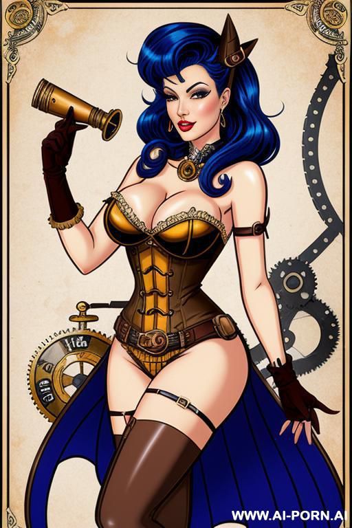 create a full-color illustration in the style of a dynamic steampunk pin-up cartoon. - #main
