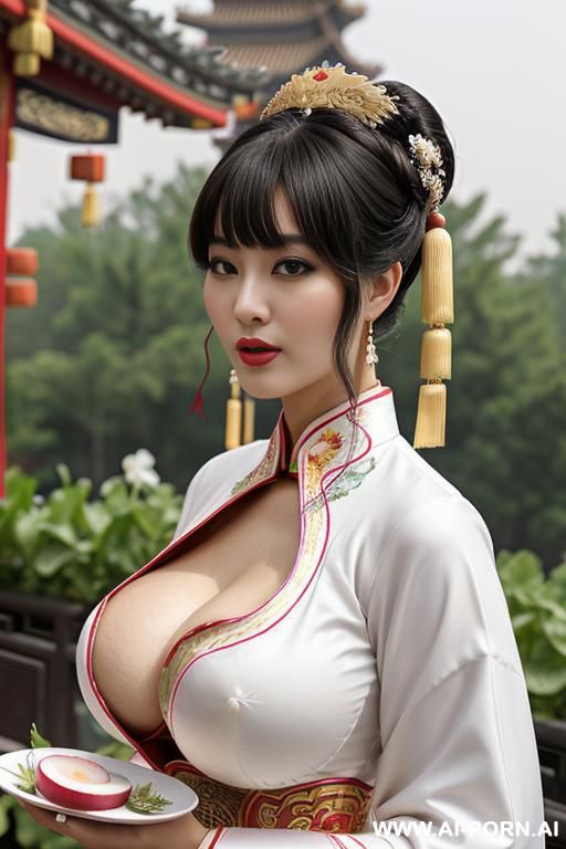 ((empress of china)), ((chinese white traditional dress)), ((radish)), ((eating radish)), ((radish garden)), ((swallow radish)), ((licking radish)) - #main