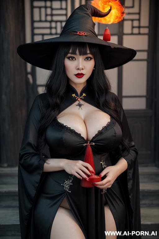 ((empress of china)), ((chinese traditional dress)), ((full lips)), ((chinese witch)), ((holding witch black broom)), ((red eye)), ((control the fire)) - #main