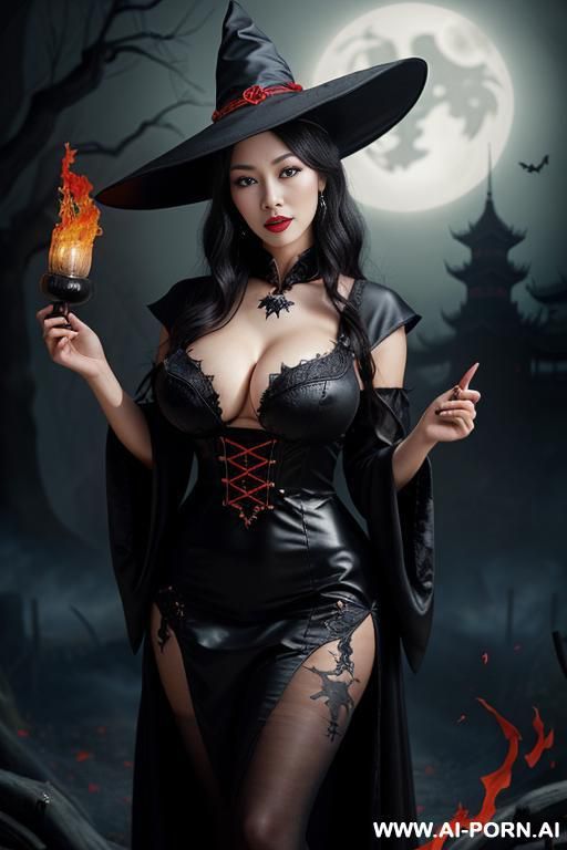 ((empress of china)), ((chinese traditional dress)), ((full lips)), ((chinese witch)), ((holding witch black staff)), ((red eye)), ((control the fire)) - #main