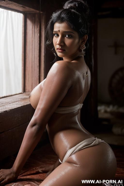 (((ritika singh as bhabhi))), nude, in old attic, slutty gaze, hair tied back in hairbun - #main