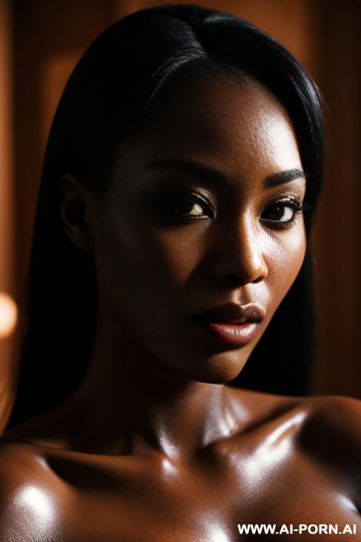 photorealistic black african asian mixed race goddess, shiny perfect body, evil ritual room, extreme closeup, pov - #main