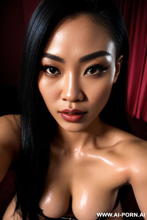 photorealistic black asian mixed race goddess, shiny perfect body, evil ritual room, extreme closeup, pov - #main