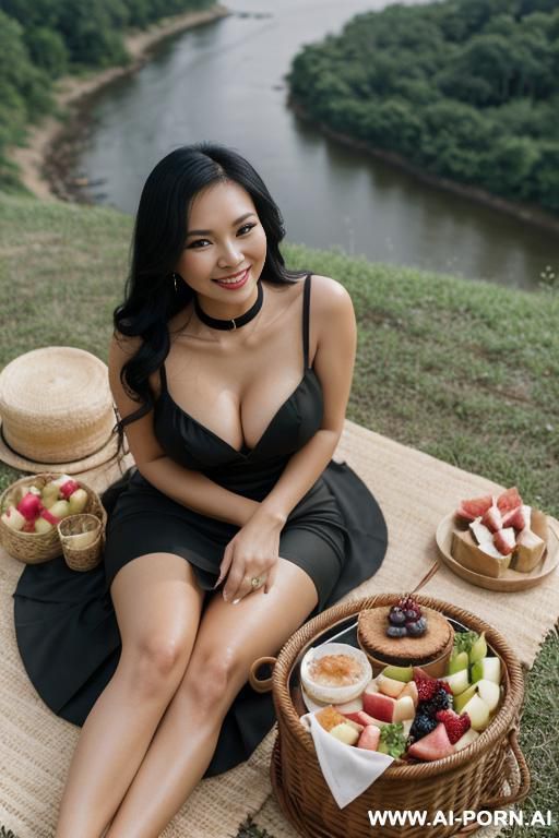 (beautiful filipina woman) (round butt) (long black hair) (dress with cleavage) (black collar) - #main