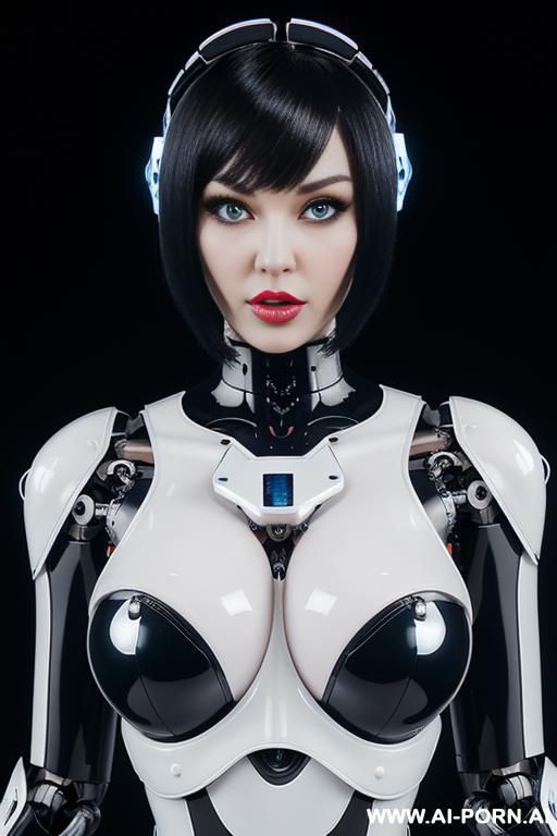 (beautiful very real very detailed shemale robot tranformer style robo-cop robot doll total meccanical artificial robot body woman) with long black hair and black-white glossy glass rubber latex - #main
