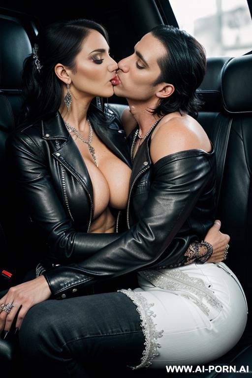 ((((latina milf kissing two men in a back seat of a limo)))) with (((((gigantic tits))))) , (makeup) , (((tight black leather jacket))) (((tight jeans))) (((((kissing two men))))) (((boots))) ((((big ass)))) (((((orgy))))) - #main