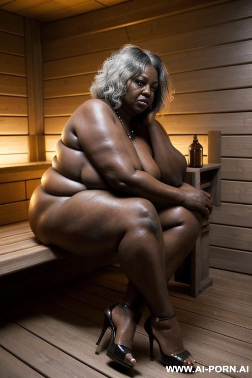 obese ugly old ebony woman ,saggy boobs, hairy pubic - #main