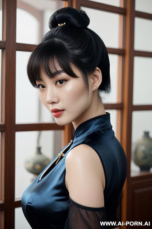 chinese gorgeous woman wearing a blue qipao - #main