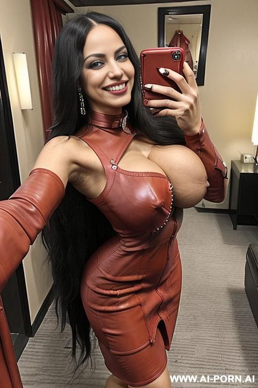 (((((latina milf))))) with (((((gigantic tits))))) ((makeup)) , ((((tight red leather dress)))) ((((selfie)))) (((big ass))) (((long hair))) - #main