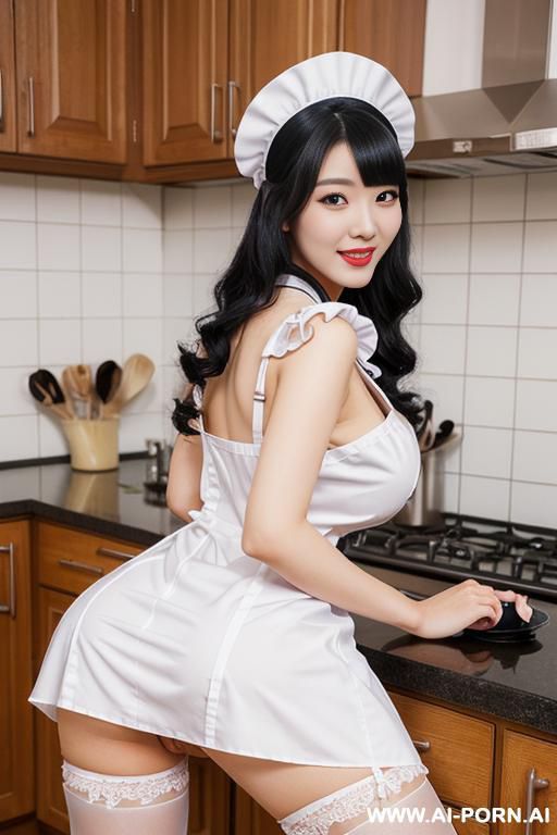 cosplay maid with xxl size dress, cooking - #main