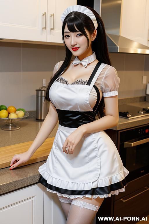 cosplay maid with xl size dress, eating - #main