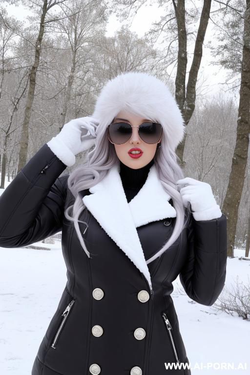 snow everywhere, winter jacket, woolen cap, gloves, big mouth, sunglasses - #main