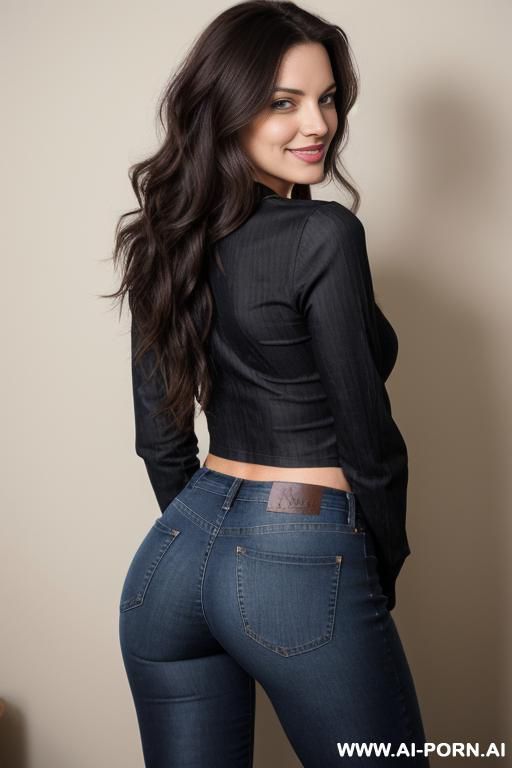 long hair, from behind perfect ass tight black jeans - #main