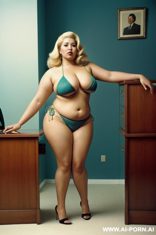gorgeous woman, beautiful face, ((( bikini))), (firm thighs), (enormous round tits) (massive saggy tits) (narrow waist) (high cut bikini bottoms) ((overcast day)) (patio) - #main