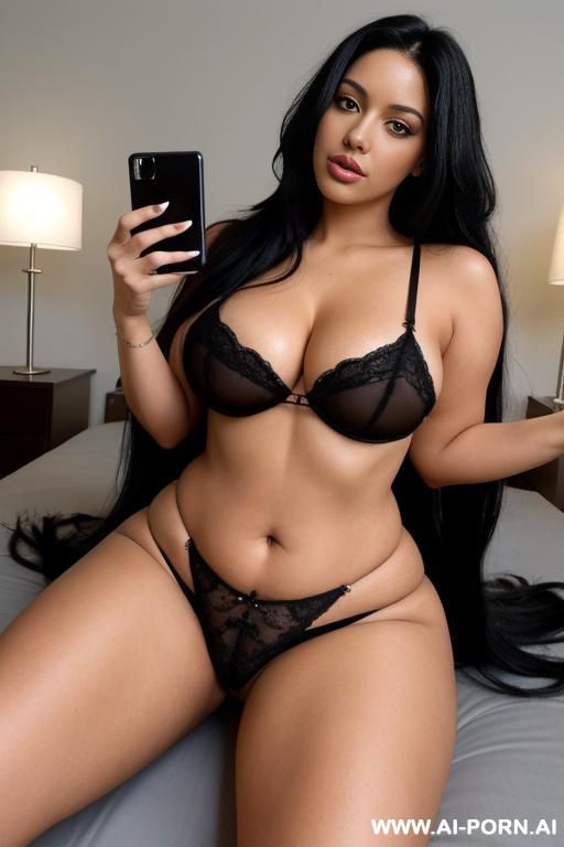 latina with long black hair, big jiggly ass with black g string pulled to side, laying on back showing pussy with wide hips and curvy. photo should look like camera selfie quality and her pussy should be visible - #main