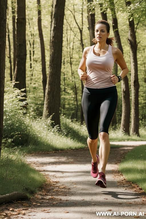 (suburban mom) (jogging) (woods) - #main