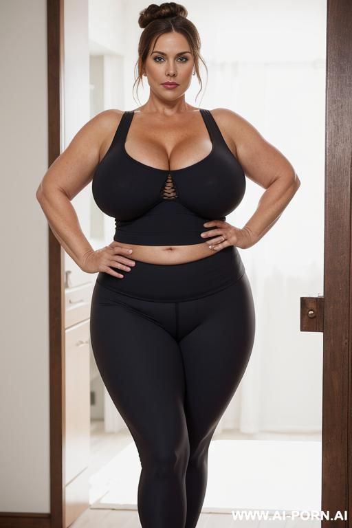 matured fat old milf, fat belly, wrinkles, wrinkled skin, aging marks, tight shorts, tight shirt, extremely gigantic boobs, perfect eyes, waist shot - #main