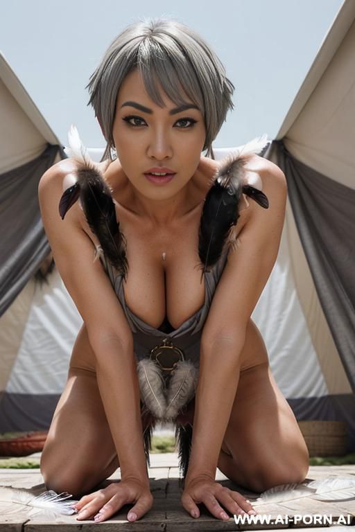 gorgeous asian milf naked , full view , hairy pussy, short pixie hair (( grey hair )), - #main