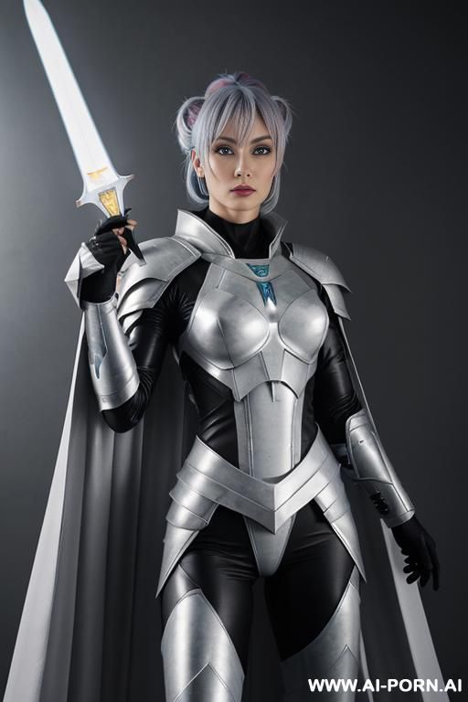 space aegis woman, sinewy athletic body, ((topless)), (nude boobs), (sharp round nipples), (((white-gray skin))), (elegant sharp boobs), dominant woman, proud body pose, (elegant shape), front view, (eye - #main