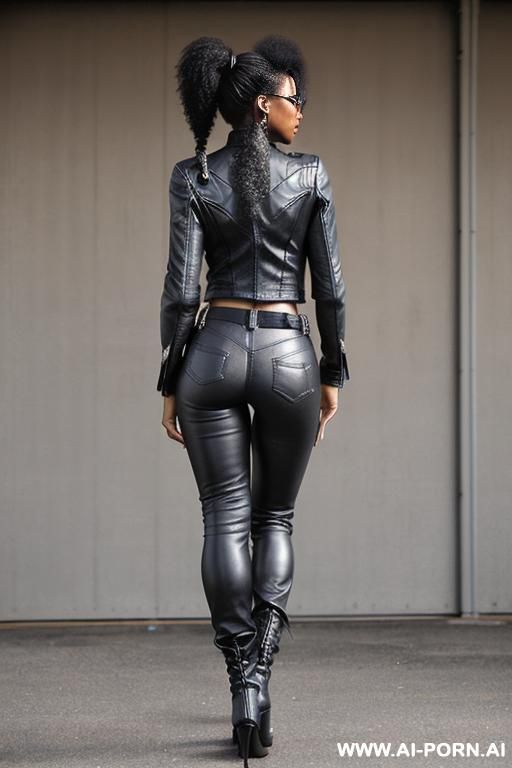 (afro american hot tall milf) (tight fit leather pants) (hot abs) (full body shot) (biker boots) - #main