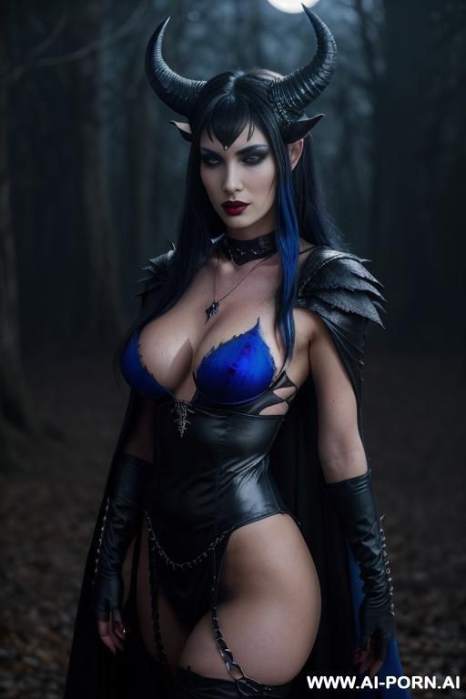 (topless), dominant pose, (eye contact), looking at viewer, arrogant look, (dark wizard), cruel woman, arrogant face, ultra realistic, (agressive make-up), slender body, (((sharp breasts))), blued skin, - #main