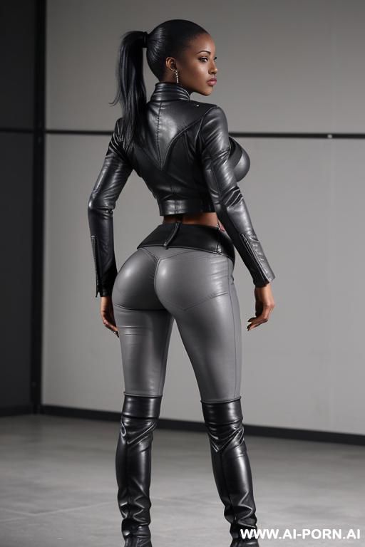 (ebony granny) (tight leather pants) (hot abs) (full body shot) (high boots) (big cleavage) - #main