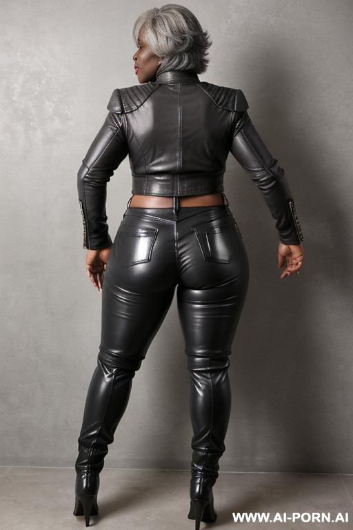 (ebony granny) (leather pants) (hot abs) (full body shot) (high boots) (big cleavage) - #main