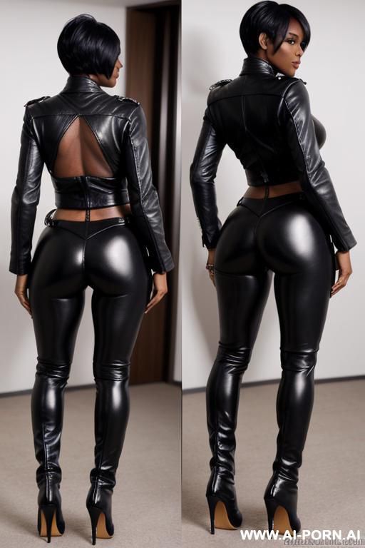 (ebony milf) (tight fit leather pants) (hot abs) (full body shot) (high heels) (biker boots) (big cleavage) - #main