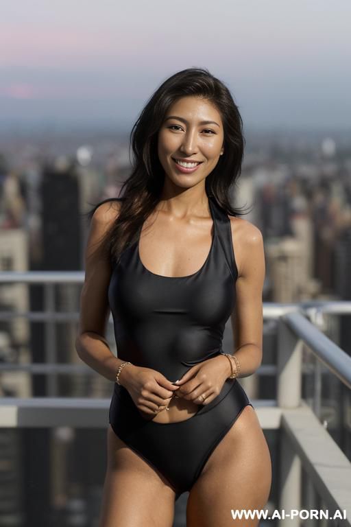 (((dichen lachman)), (( black crew neck sleeveless swimsuit)), bondi beach, , ((smiling at the camera)), photorealistic, punjabi dark complexion, (ultra detailed photo), (hyper realistic photo), standing - #main