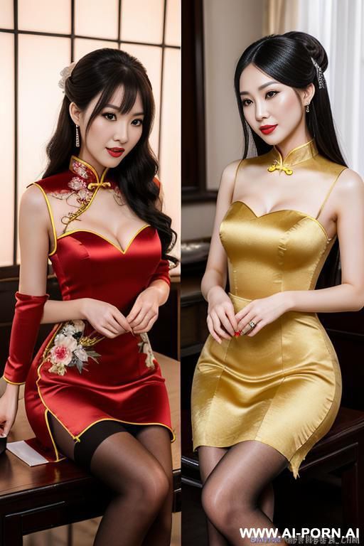 chinese dress, lady, torn pantyhose, wedding - #main