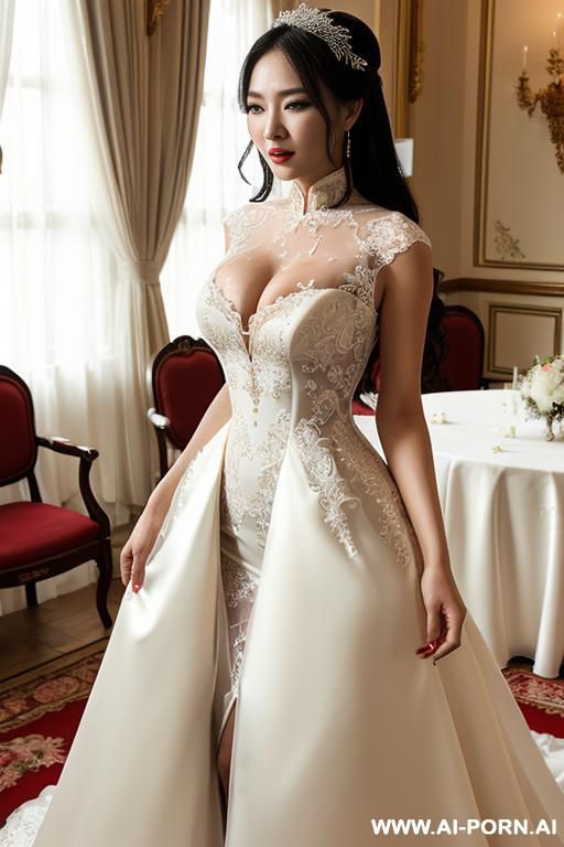 chinese dress, lady, white torn pantyhose, ((((cum in pussy, creampie, open pussy with cum dripping out, cum overflow, covered in cum)))) - #main
