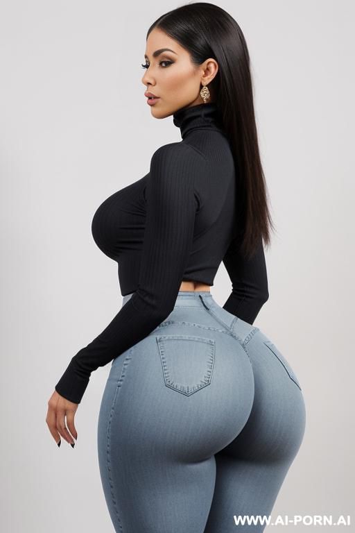 curvy latina milf, turtleneck high waisted jeans ((big ass)), ((wide hips)), ((side view)) - #main