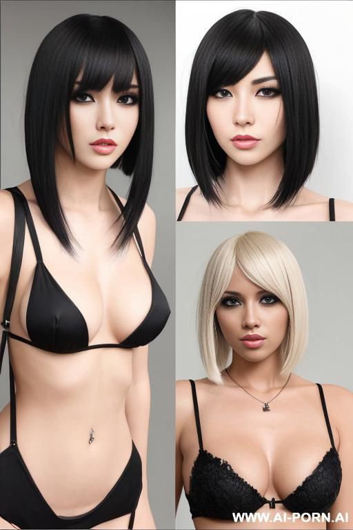 zwei topless blonde frauen mit massivem busen und black bob cut. - #main
