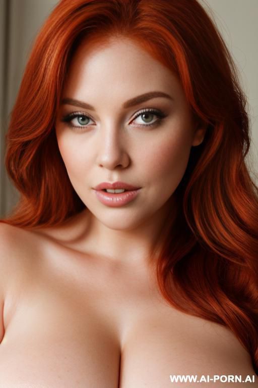 curvy beautiful redhead, huge breasts. beautiful face. thick lips. realistic skin, detailed. - #main