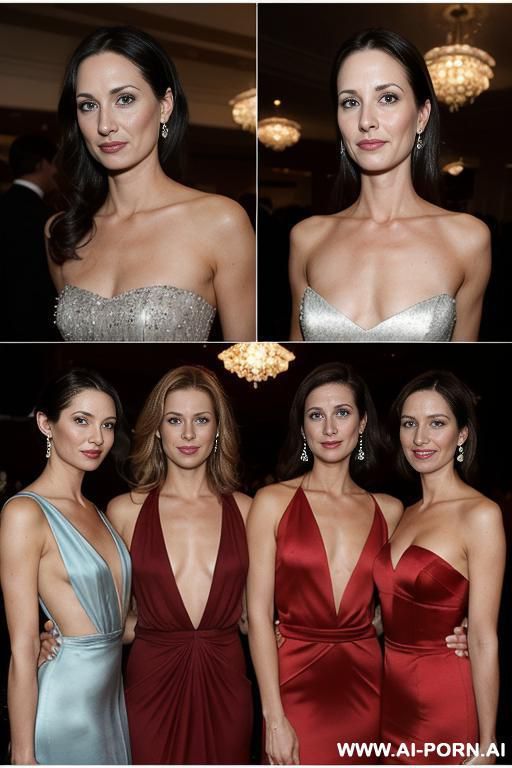 three sisters and their mom. posing top less. at a formal event in cocktail dresses in public - #main