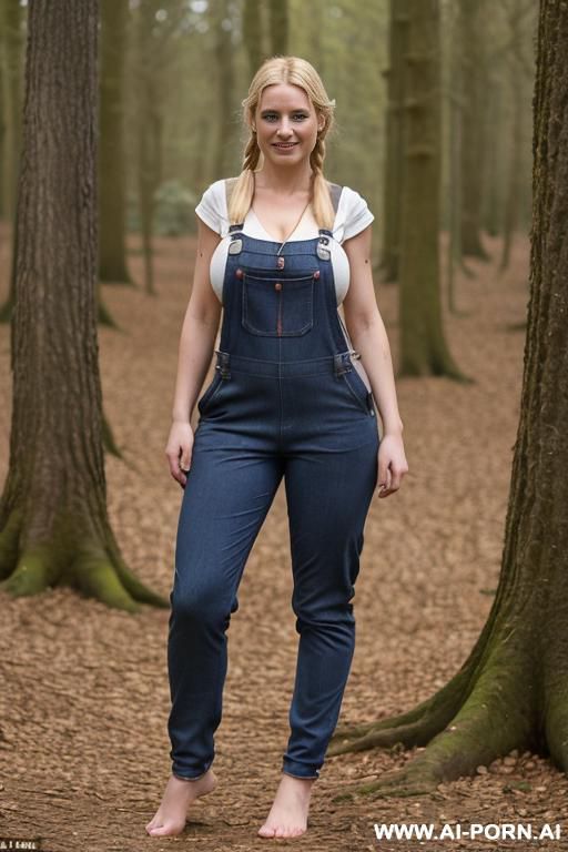 (((photo realistic))), (((beautiful woman))), ((naked except for dungarees))), (((wearing dungarees))), (((big boobs))), (((big boobs hardly contained by her dungarees))), (((bare feet))), (((head to toe view))), (((full length view))) - #main