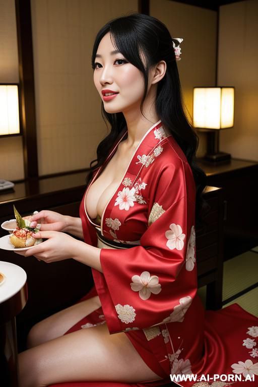 kimono, many women in orgy, eating - #main