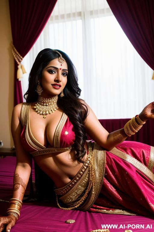 indian bride in wedding bed, laying, jwellery - #main