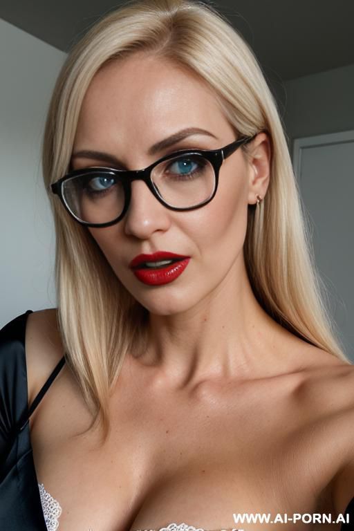 secretary, high heels, extreme slutty, heavy makeup, red wide lips, open mouth, black pencil skirt, white blouse, glasses, stiletto high heels, dripping cum on face, pov cumshot, zoom face - #main