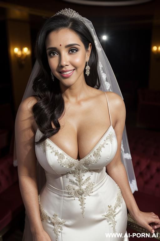 (((asin))), ((wedding dress)), (christmas), (big full lips), ((smiling at the camera)), photorealistic, indian, (ultra detailed photo), (hyper realistic photo), standing in a fancy luxurious sky rise - #main