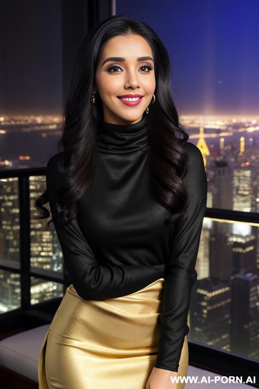(((asin))), ((black long sleeve crew neck dupatta )), (christmas), (big full lips), ((smiling at the camera)), photorealistic, indian, (ultra detailed photo), (hyper realistic photo), standing in a - #main