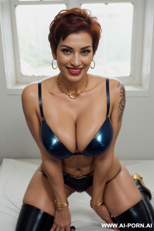 married mother perfect round milky busty gilf , tattooed body, short pixie hair with shaved sides, gorgeous face, thick lips, massive boobs, , seductive, full body picture, standing up, wearing - #main