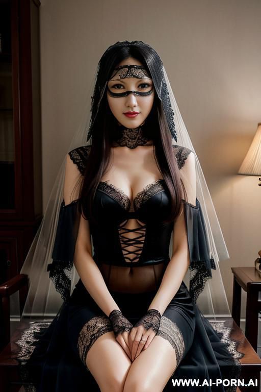 pet collar, monstrous, (((lace veil covering eyes only))) her eyes secrecy - #main