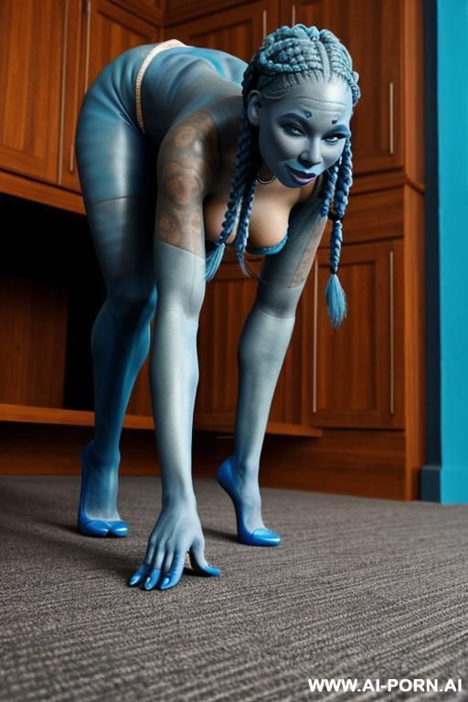 (((blue skinned))), tall sexy, heels ,braids, on all fours - #main